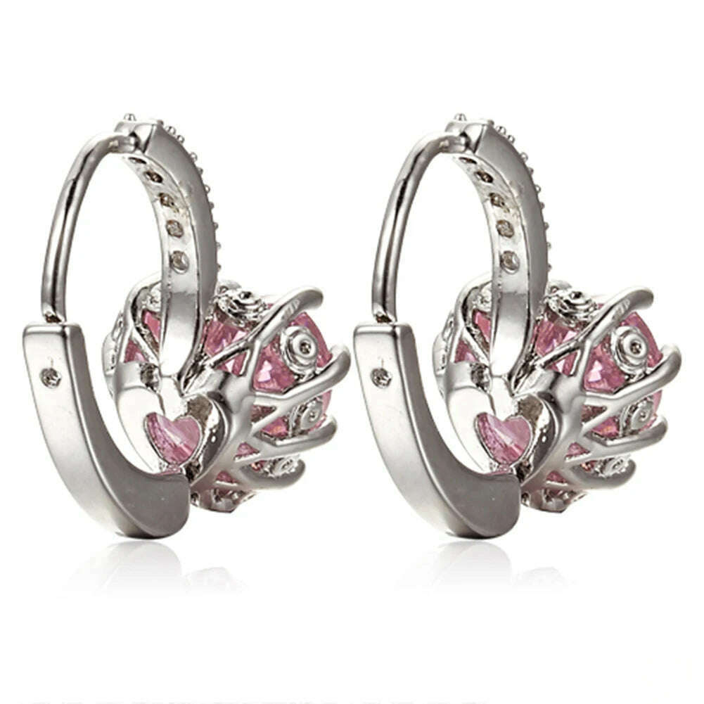 HOT SALES!!! Women's Luxury Pink Love Heart Rhinestone Gold Plated Leverback Hoop Earrings fashion jewelry accessory 17 x 19mm - KIMLUD