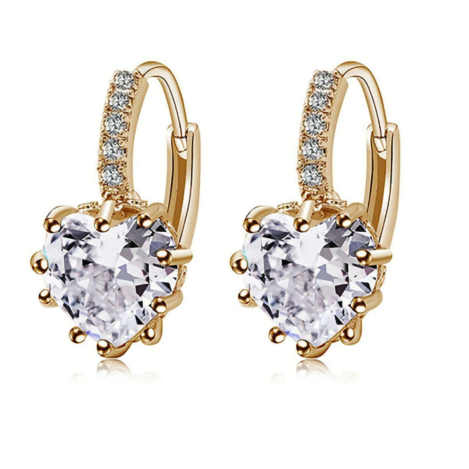 HOT SALES!!! Women's Luxury Pink Love Heart Rhinestone Gold Plated Leverback Hoop Earrings fashion jewelry accessory 17 x 19mm - KIMLUD