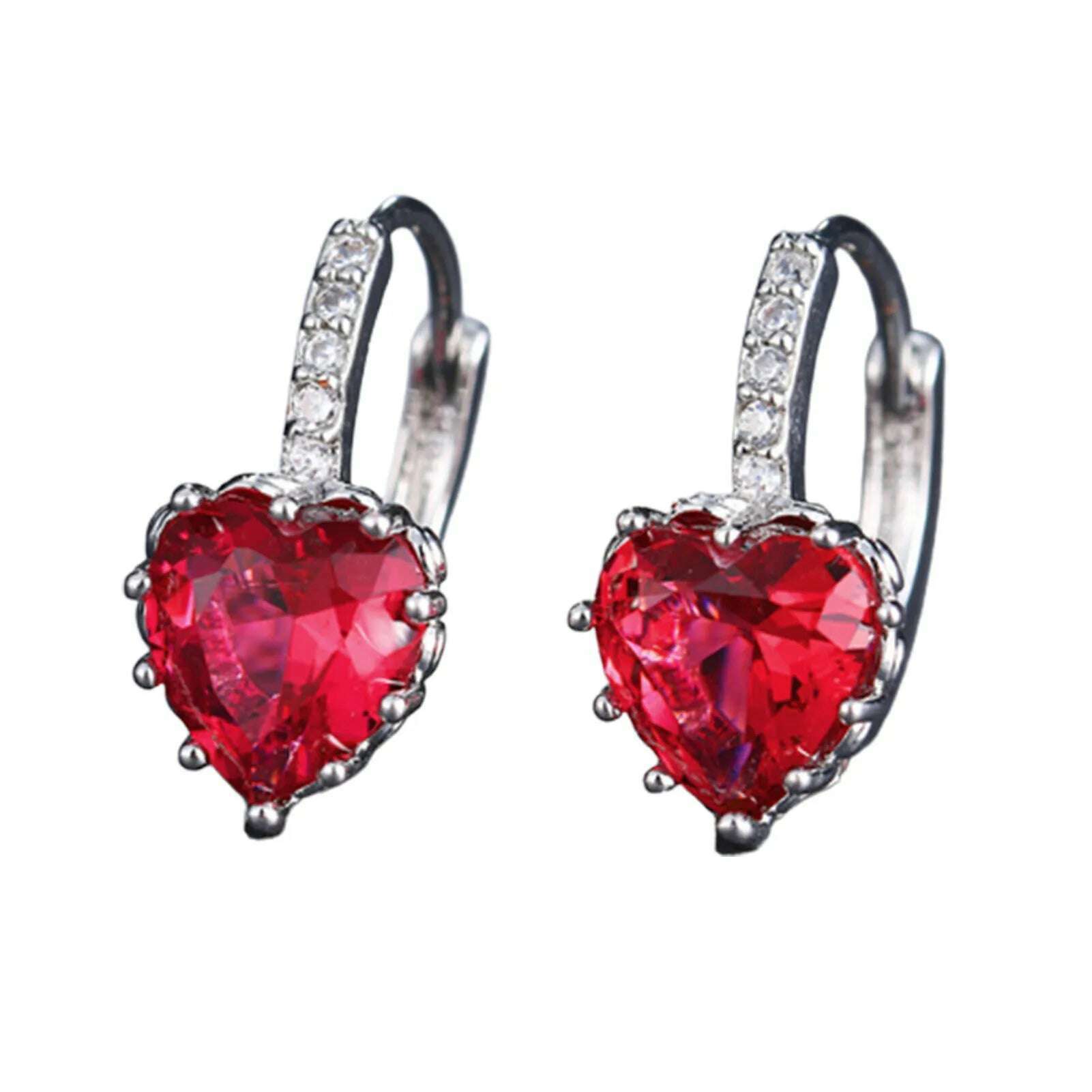 HOT SALES!!! Women's Luxury Pink Love Heart Rhinestone Gold Plated Leverback Hoop Earrings fashion jewelry accessory 17 x 19mm - KIMLUD