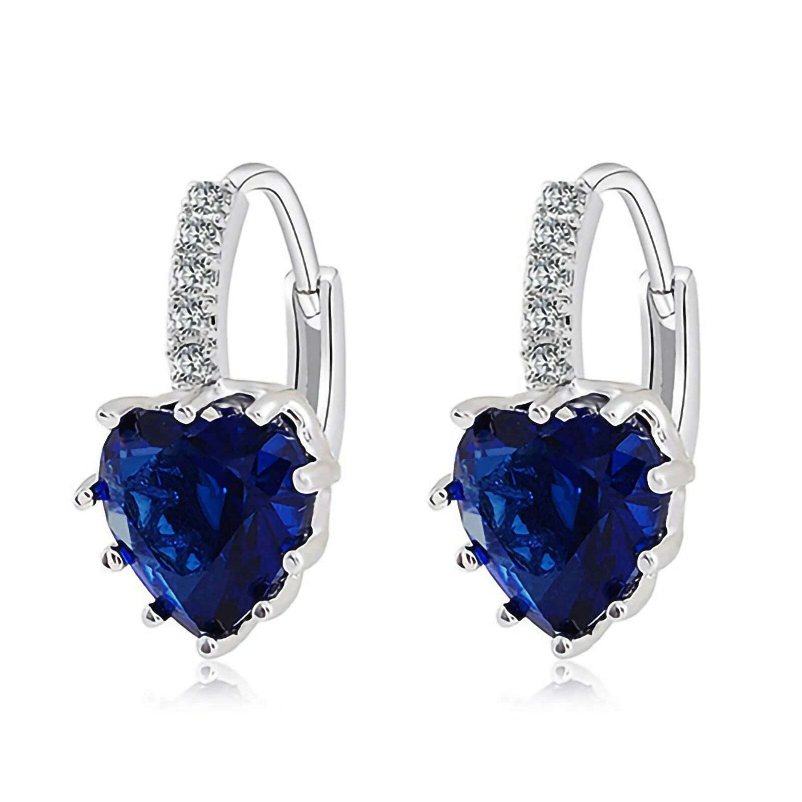 KIMLUD, HOT SALES!!! Women's Luxury Pink Love Heart Rhinestone Gold Plated Leverback Hoop Earrings fashion jewelry accessory 17 x 19mm, Dark Blue / United States, KIMLUD Womens Clothes