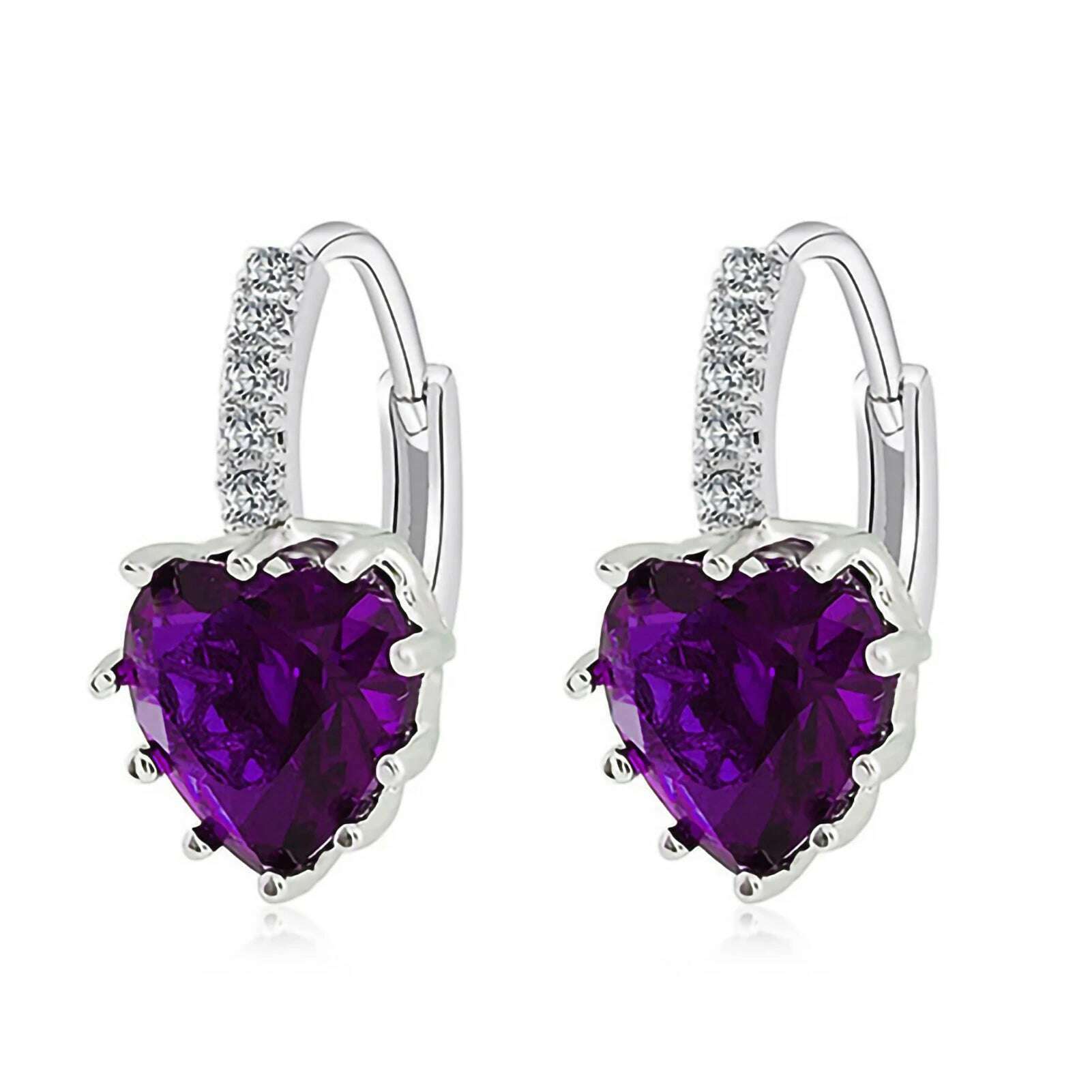 KIMLUD, HOT SALES!!! Women's Luxury Pink Love Heart Rhinestone Gold Plated Leverback Hoop Earrings fashion jewelry accessory 17 x 19mm, Purple / United States, KIMLUD Womens Clothes