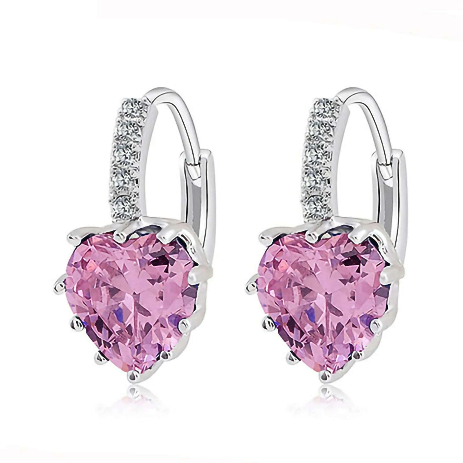 HOT SALES!!! Women's Luxury Pink Love Heart Rhinestone Gold Plated Leverback Hoop Earrings fashion jewelry accessory 17 x 19mm - KIMLUD