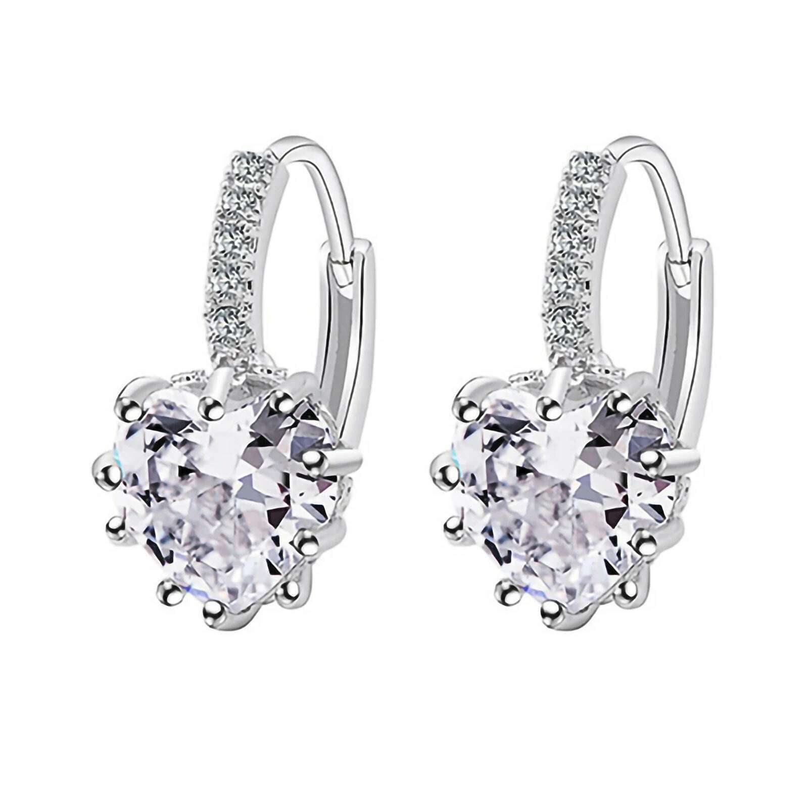 HOT SALES!!! Women's Luxury Pink Love Heart Rhinestone Gold Plated Leverback Hoop Earrings fashion jewelry accessory 17 x 19mm - KIMLUD