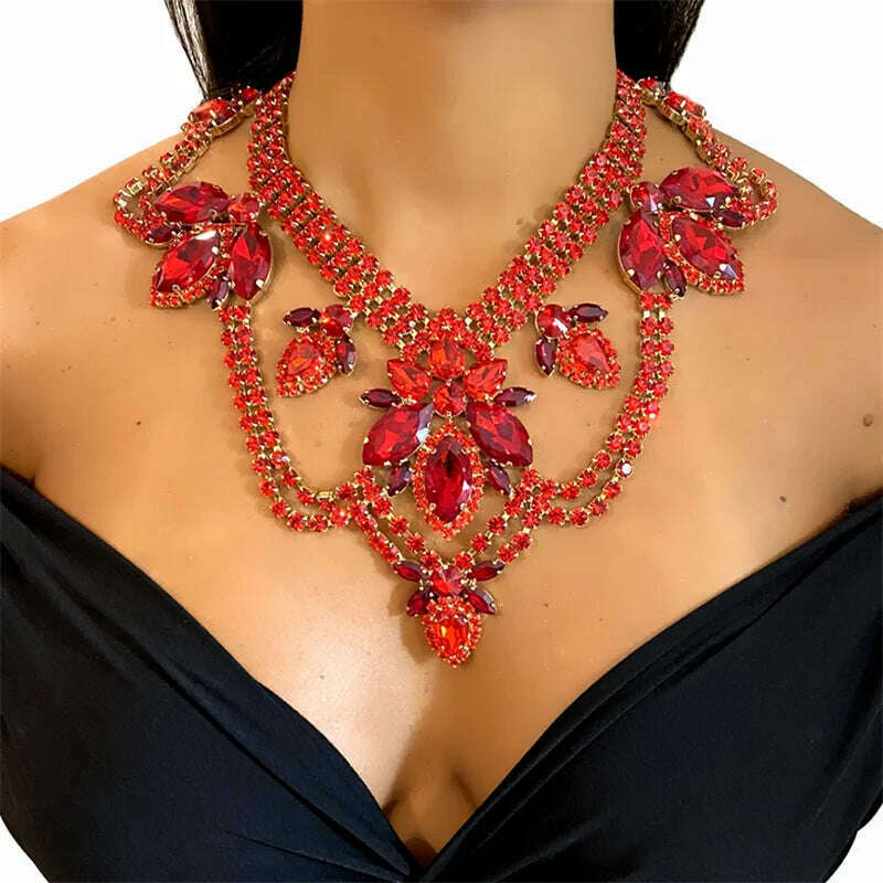 KIMLUD, Hot selling rhinestone necklace set, exaggerated earrings in Europe and America, dress, versatile jewelry, KIMLUD Women's Clothes