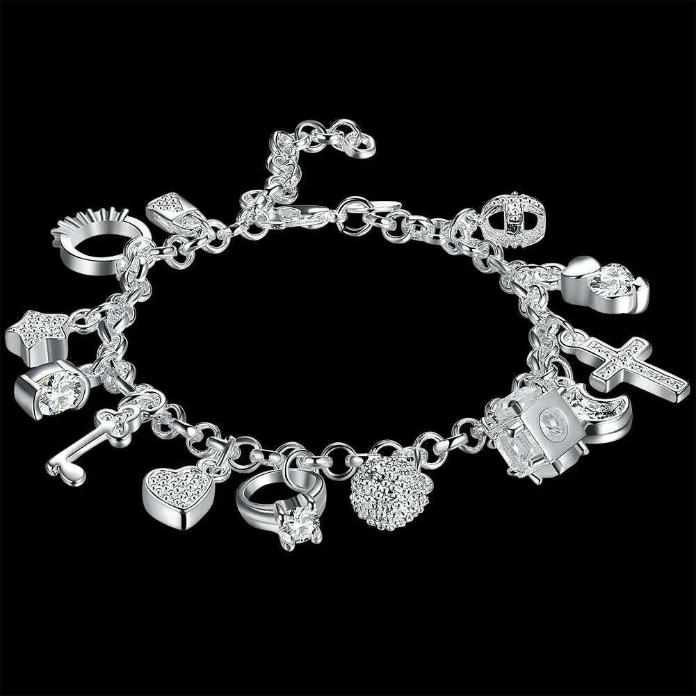 KIMLUD, Hot Street fashion silver color fine Zircon heart key Pendant Bracelet for woman party Gifts wedding accessories Jewelry, Default Title, KIMLUD Women's Clothes
