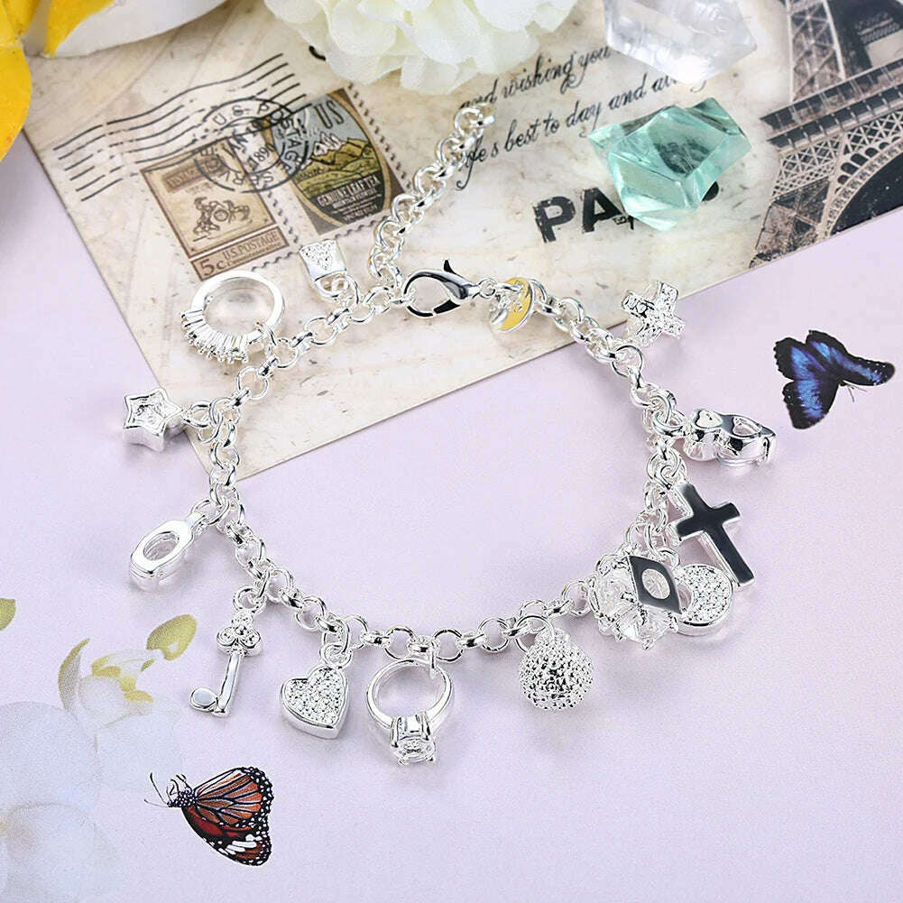 Hot Street fashion silver color fine Zircon heart key Pendant Bracelet for woman party Gifts wedding accessories Jewelry - KIMLUD