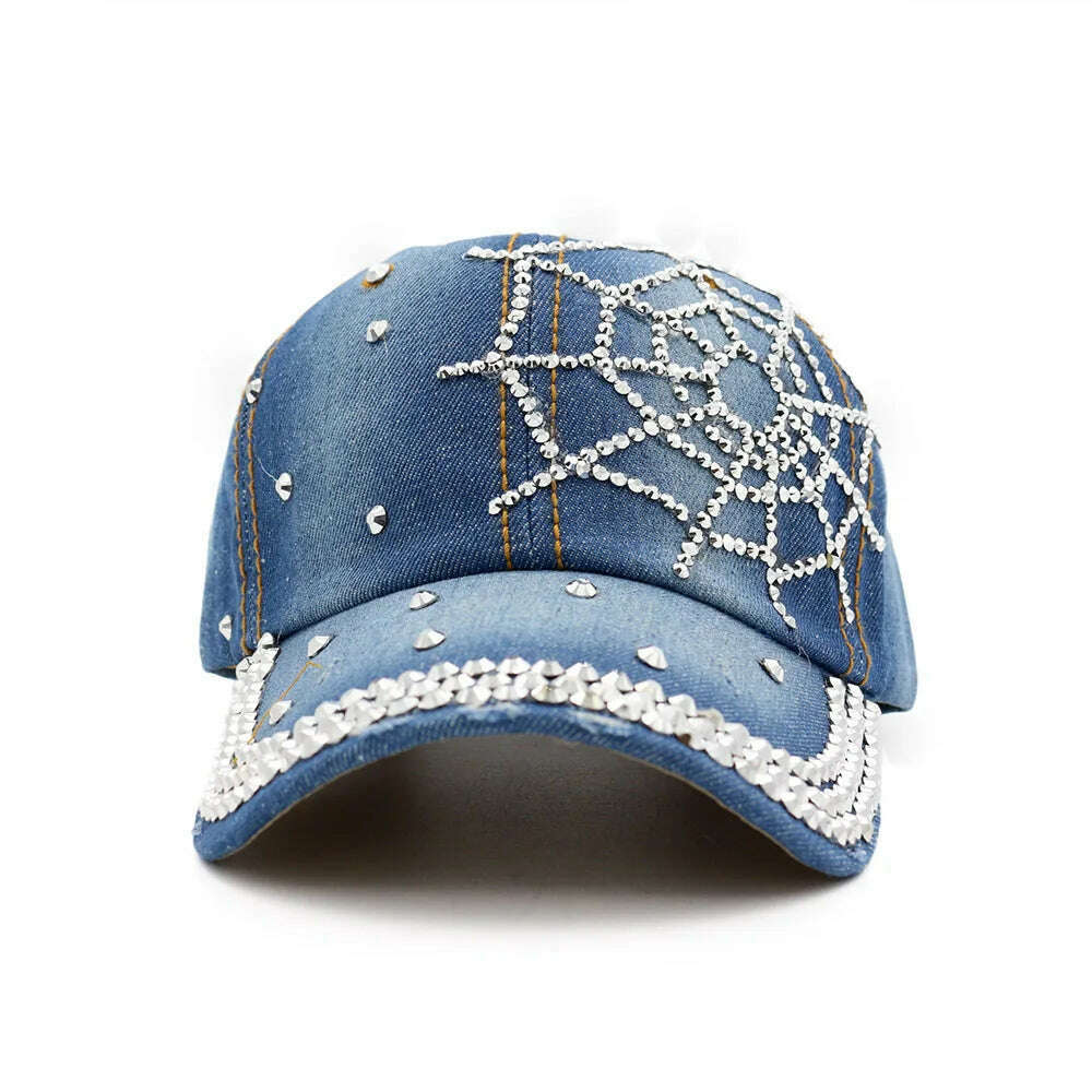 KIMLUD, Hot Wholesale 2018 Spring Summer Autumn Popular Women Girl Woman Denim Snapback Cap Rhinestone Cross Fitted Baseball Caps Hats, KIMLUD Womens Clothes