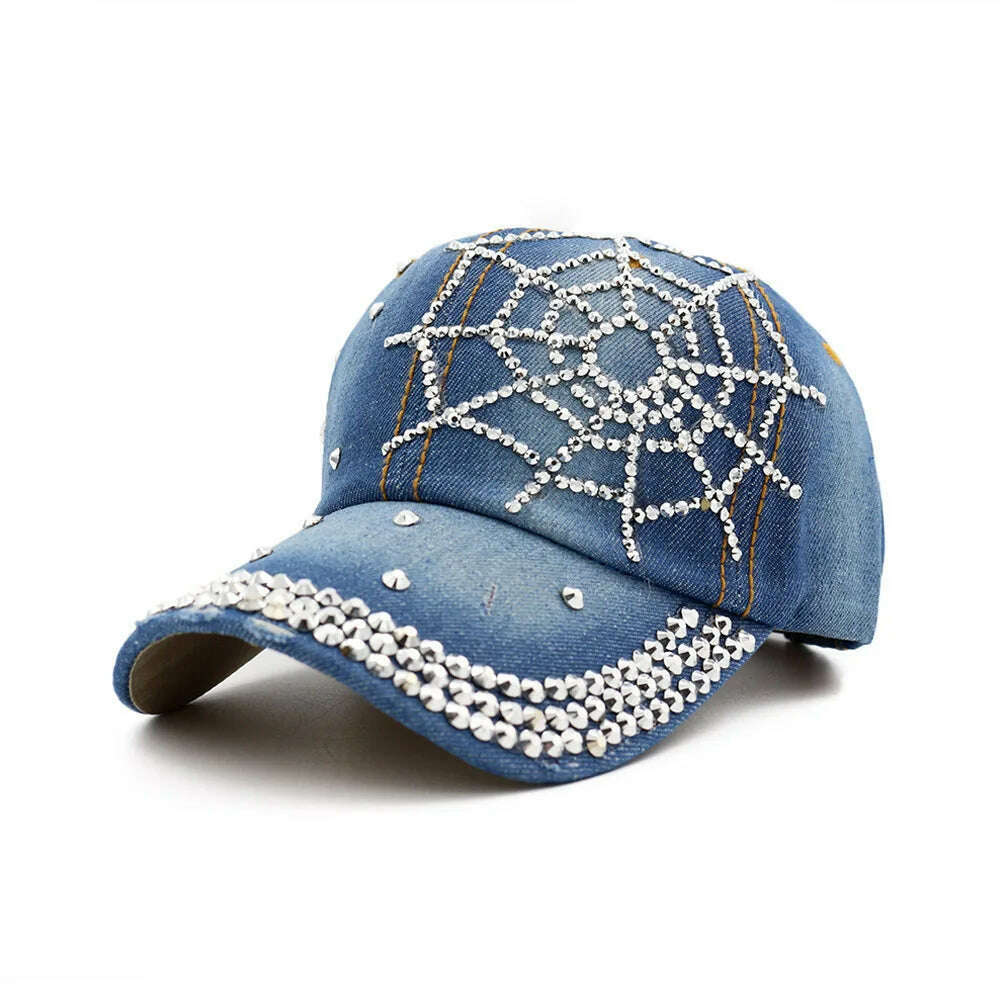 KIMLUD, Hot Wholesale 2018 Spring Summer Autumn Popular Women Girl Woman Denim Snapback Cap Rhinestone Cross Fitted Baseball Caps Hats, KIMLUD Womens Clothes