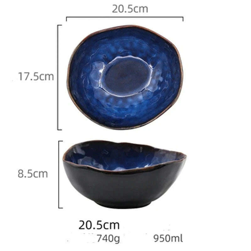 Household Ceramic Dinner Plate European Style Blue Glaze Salad Bowl Irregular Tableware Western Dinner Plate/kitchen Supplies - KIMLUD