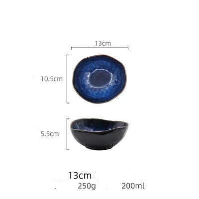 KIMLUD, Household Ceramic Dinner Plate European Style Blue Glaze Salad Bowl Irregular Tableware Western Dinner Plate/kitchen Supplies, 1pcs- 13cm, KIMLUD Womens Clothes