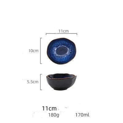 Household Ceramic Dinner Plate European Style Blue Glaze Salad Bowl Irregular Tableware Western Dinner Plate/kitchen Supplies - KIMLUD