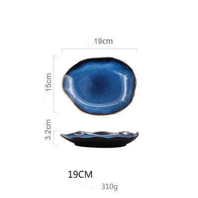 Household Ceramic Dinner Plate European Style Blue Glaze Salad Bowl Irregular Tableware Western Dinner Plate/kitchen Supplies - KIMLUD