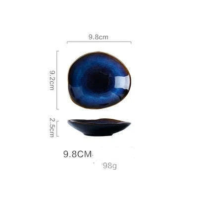 KIMLUD, Household Ceramic Dinner Plate European Style Blue Glaze Salad Bowl Irregular Tableware Western Dinner Plate/kitchen Supplies, 1pcs- 9.8cm, KIMLUD Womens Clothes