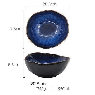Household Ceramic Dinner Plate European Style Blue Glaze Salad Bowl Irregular Tableware Western Dinner Plate/kitchen Supplies - KIMLUD