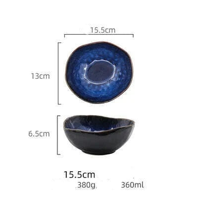 KIMLUD, Household Ceramic Dinner Plate European Style Blue Glaze Salad Bowl Irregular Tableware Western Dinner Plate/kitchen Supplies, 1pcs- 15.5cm, KIMLUD Womens Clothes