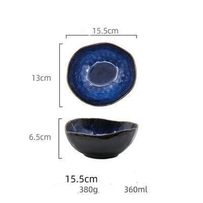 Household Ceramic Dinner Plate European Style Blue Glaze Salad Bowl Irregular Tableware Western Dinner Plate/kitchen Supplies - KIMLUD