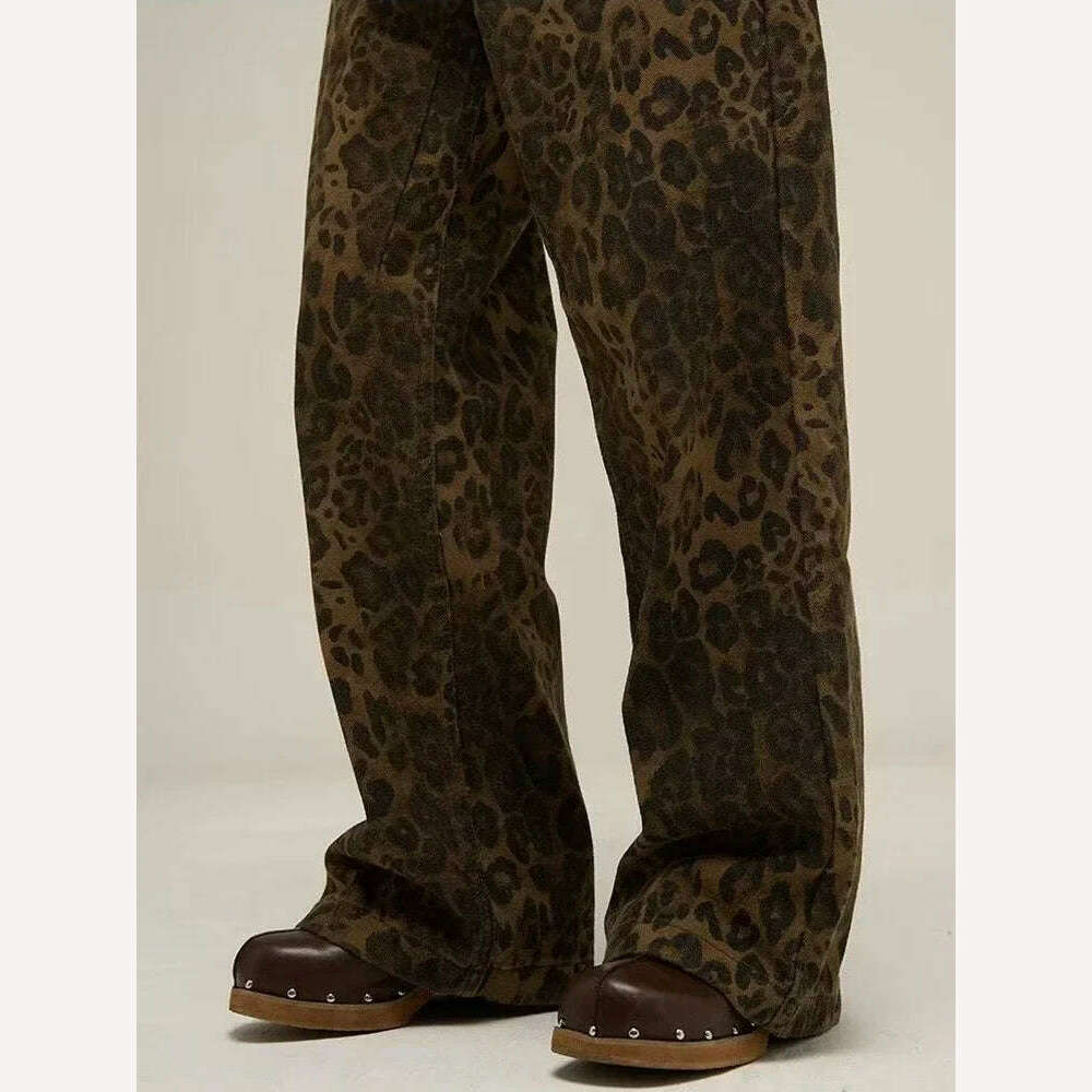 KIMLUD, HOUZHOU Tan Leopard Jeans Women Denim Pants Female Oversize Wide Leg Trousers Streetwear Hip Hop Vintage Clothes Loose Casual, KIMLUD Women's Clothes