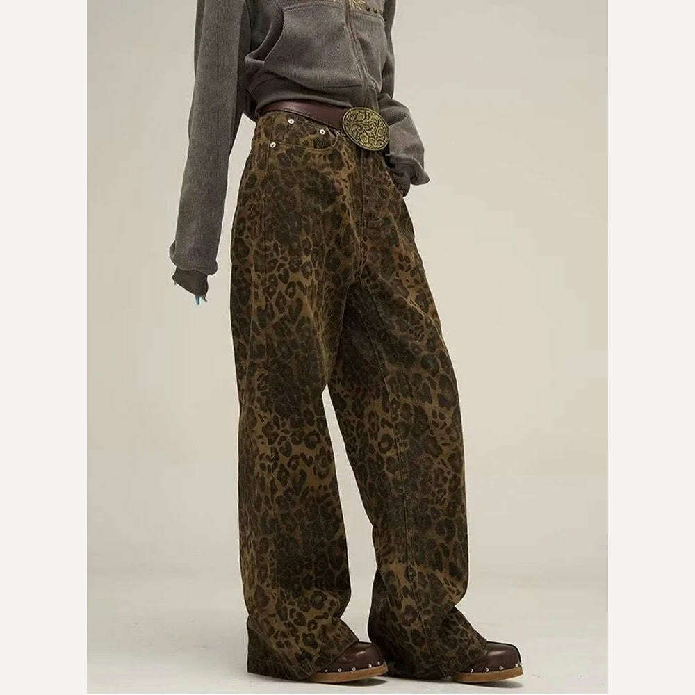 KIMLUD, HOUZHOU Tan Leopard Jeans Women Denim Pants Female Oversize Wide Leg Trousers Streetwear Hip Hop Vintage Clothes Loose Casual, KIMLUD Women's Clothes