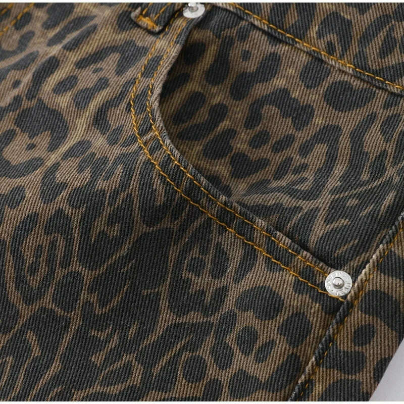 KIMLUD, HOUZHOU Tan Leopard Jeans Women Denim Pants Female Oversize Wide Leg Trousers Streetwear Hip Hop Vintage Clothes Loose Casual, KIMLUD Womens Clothes
