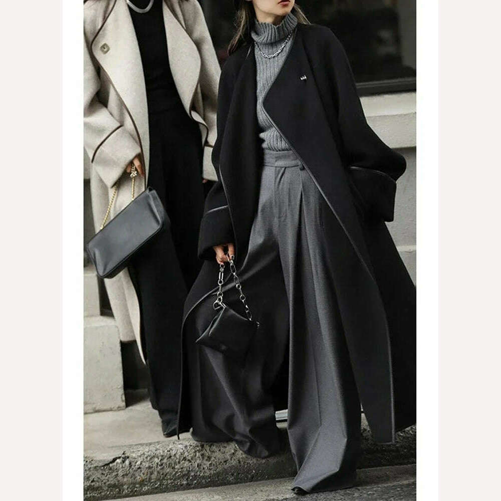 KIMLUD, HOUZHOU Wide Leg Suit Pants Women Old Money Style Korean Fashion Baggy Pleated Trousers Female Office Wear Elegant Gray Pants, KIMLUD Womens Clothes