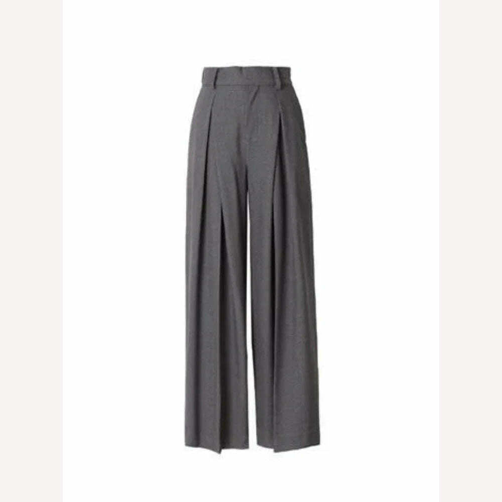 KIMLUD, HOUZHOU Wide Leg Suit Pants Women Old Money Style Korean Fashion Baggy Pleated Trousers Female Office Wear Elegant Gray Pants, KIMLUD Womens Clothes