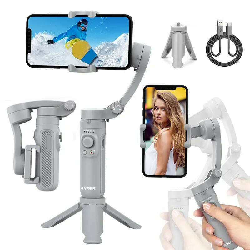 HQ3 3-Axis Gimbal Stabilizer for Smartphone Foldable Handheld Phone Video Record Vlog Anti-Shake Stabilizer for iPhone Android - KIMLUD