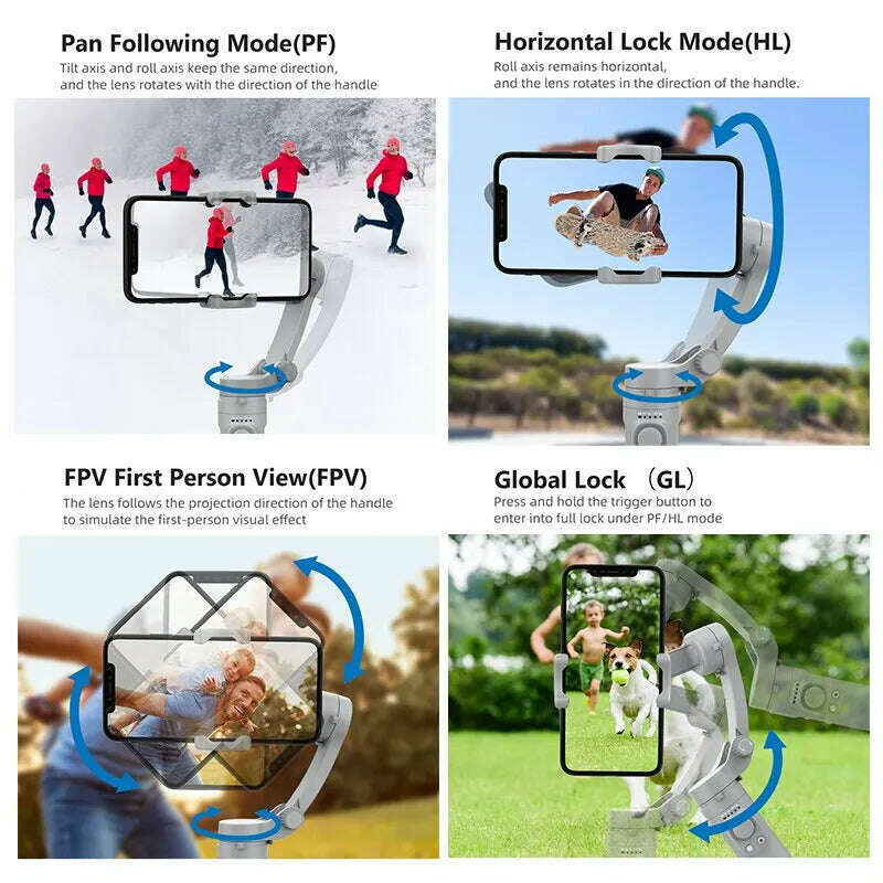 HQ3 3-Axis Gimbal Stabilizer for Smartphone Foldable Handheld Phone Video Record Vlog Anti-Shake Stabilizer for iPhone Android - KIMLUD
