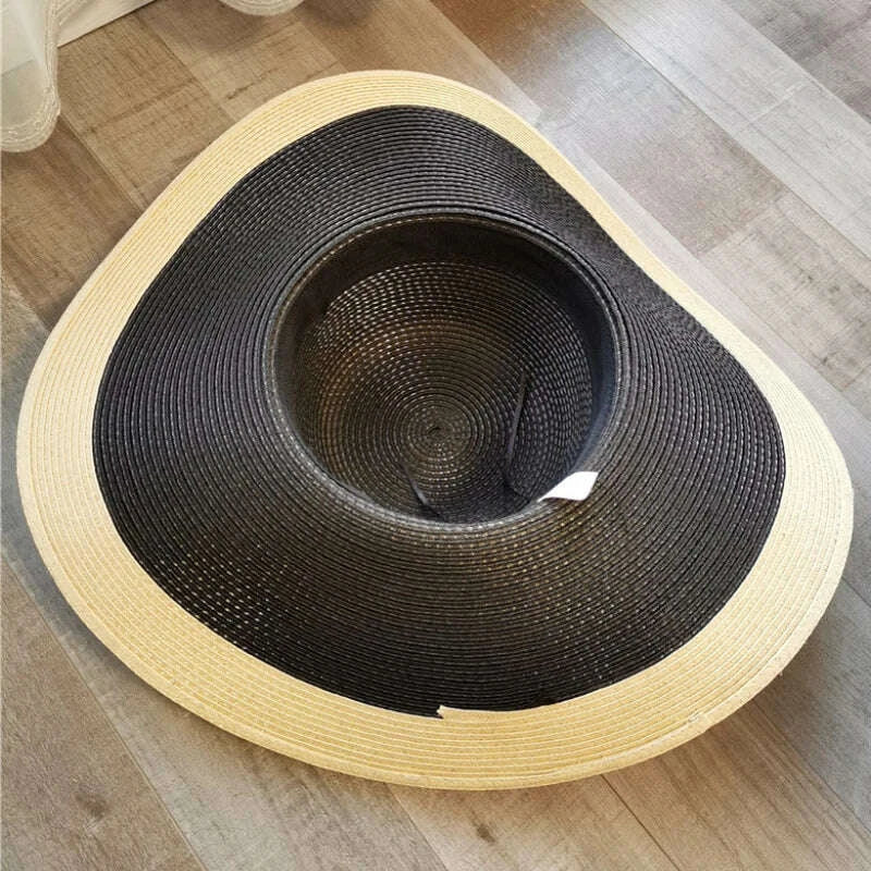 HT3547 Summer Hat Women Large Wide Brim Beach Hat Lady Patchwork Packable Straw Hat Female Fashion Anti-UV Beach Cap Panama Hat