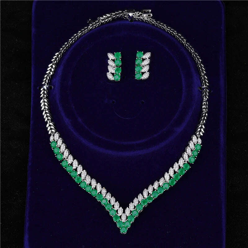 KIMLUD, HUAMI Fine Jewelry Sets White Green Gold Earrings and Necklace for Women Wedding Engaged Banquet High Quality Jewelry Lady, KIMLUD Womens Clothes