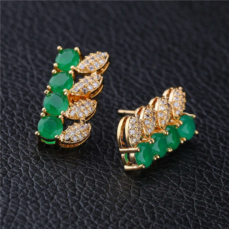 KIMLUD, HUAMI Fine Jewelry Sets White Green Gold Earrings and Necklace for Women Wedding Engaged Banquet High Quality Jewelry Lady, KIMLUD Womens Clothes