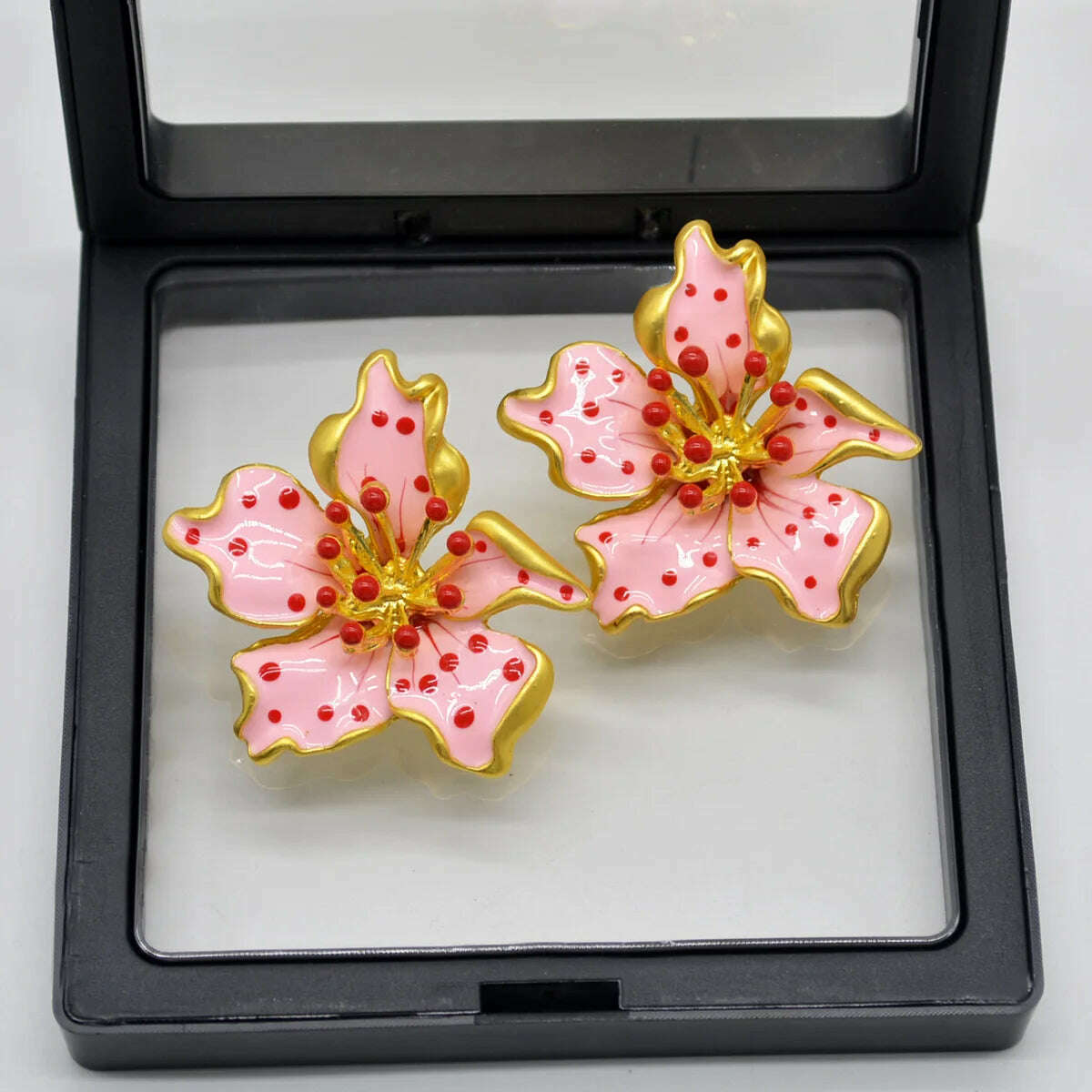 KIMLUD, HUANZHI Enamel Pink Flower Stud Earring Irregular Petal Vintage Drip Oil Elegant Sweet Jewerly Gift for Women Girls, KIMLUD Women's Clothes