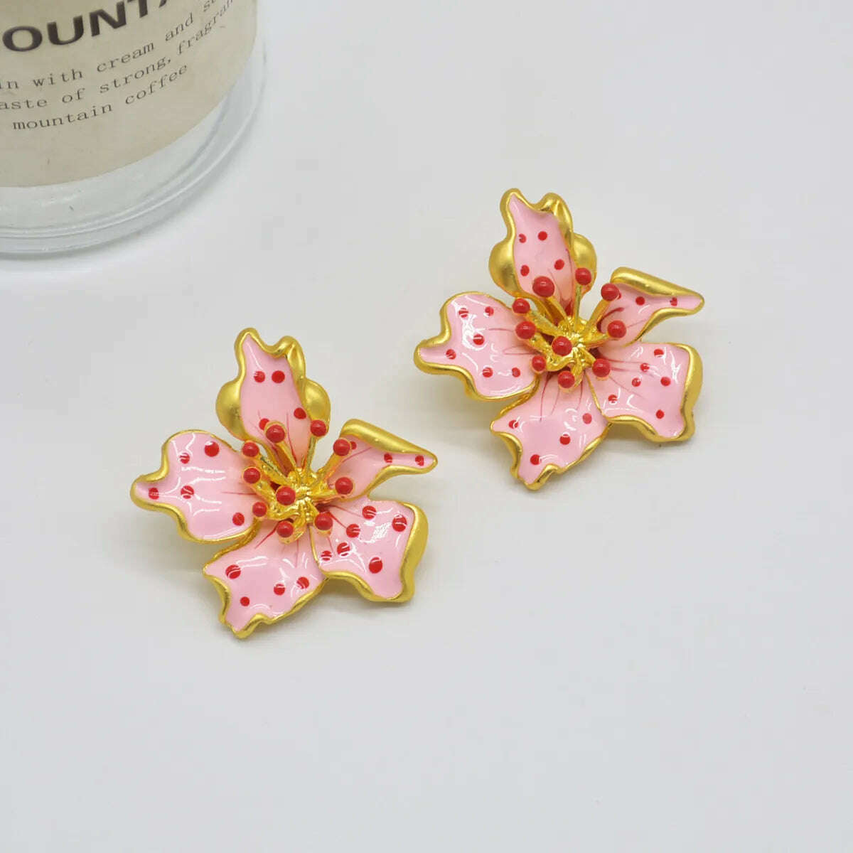 KIMLUD, HUANZHI Enamel Pink Flower Stud Earring Irregular Petal Vintage Drip Oil Elegant Sweet Jewerly Gift for Women Girls, A, KIMLUD Women's Clothes