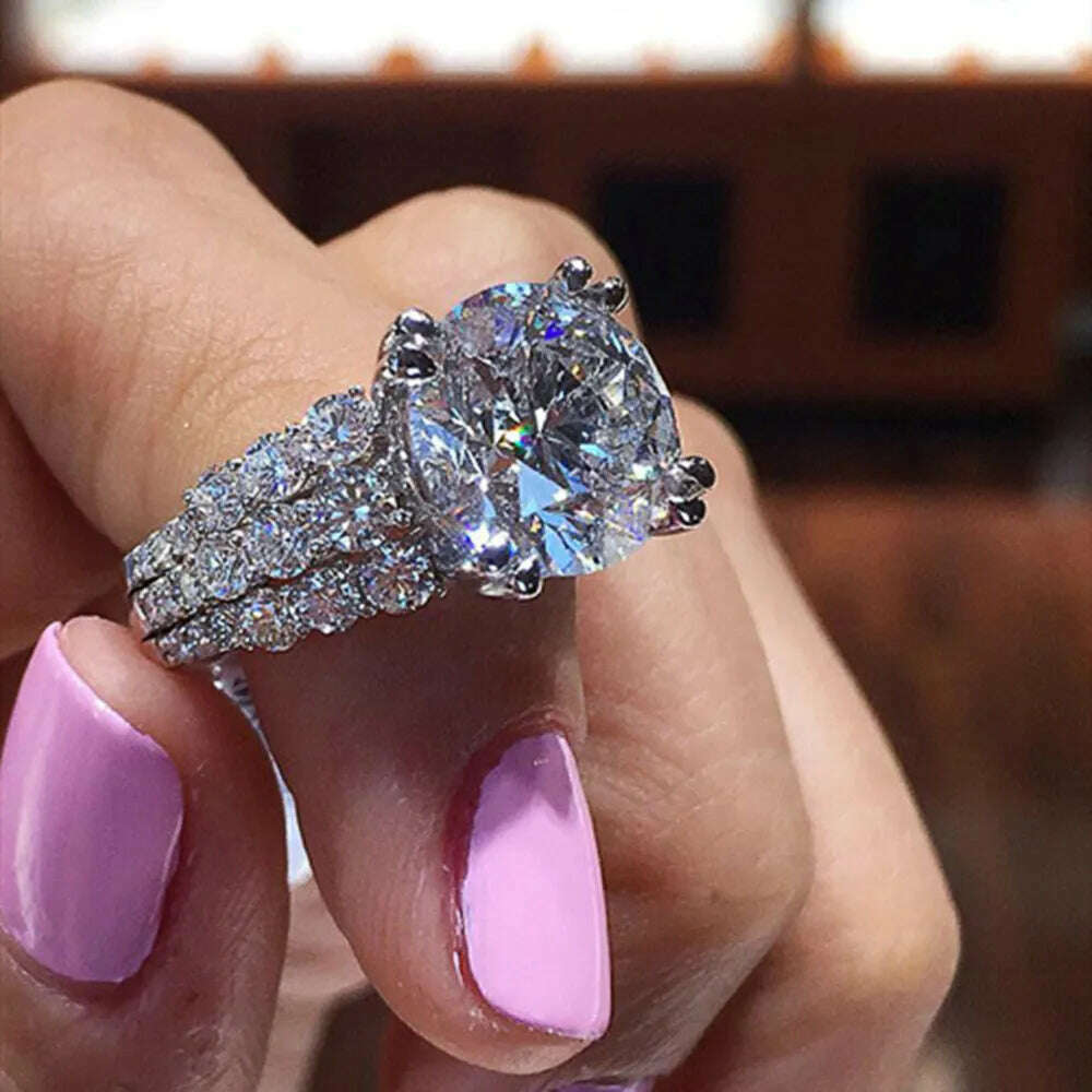 Huitan Dazzling 3 Rows CZ with Big Round Zircon Elegant Women Wedding Rings High Quality Delicate Girl Gift Ring Fashion Jewelry - KIMLUD