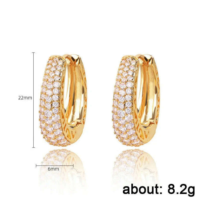 KIMLUD, Huitan Hollow Gold Color Hoop Earrings for Women Paved Dazzling CZ Stone Luxury Trendy Female Circle Earrings Statement Jewelry, KIMLUD Women's Clothes