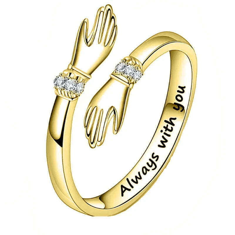 Huitan Love Hug Rings Adjustable Opening Rings for Women Silver Color/Gold Color Fashion Resizable Accessories Creative Jewelry - KIMLUD