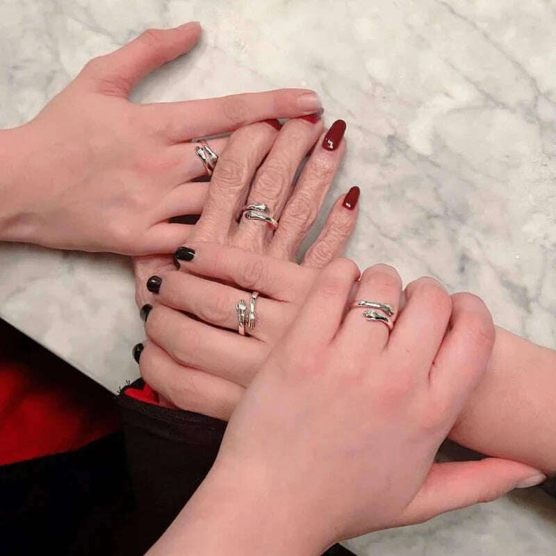 Huitan Love Hug Rings Adjustable Opening Rings for Women Silver Color/Gold Color Fashion Resizable Accessories Creative Jewelry - KIMLUD