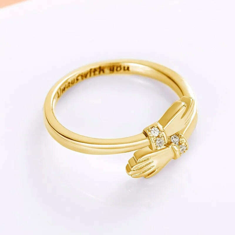Huitan Love Hug Rings Adjustable Opening Rings for Women Silver Color/Gold Color Fashion Resizable Accessories Creative Jewelry - KIMLUD