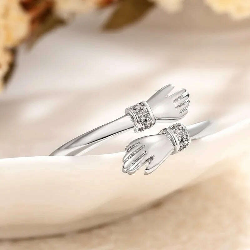 Huitan Love Hug Rings Adjustable Opening Rings for Women Silver Color/Gold Color Fashion Resizable Accessories Creative Jewelry - KIMLUD