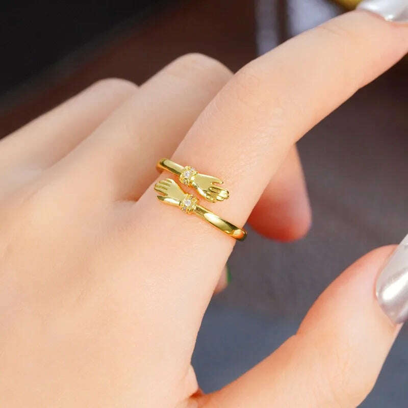 Huitan Love Hug Rings Adjustable Opening Rings for Women Silver Color/Gold Color Fashion Resizable Accessories Creative Jewelry - KIMLUD