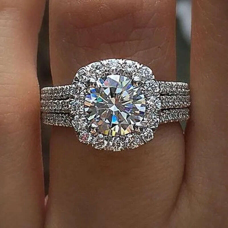 KIMLUD, Huitan Luxury Silver Color Engagement Wedding Rings for Women Elegant Cushion Shaped Design Hot Sale Female Ring Fashion Jewelry, F1068 / 6, KIMLUD APPAREL - Womens Clothes