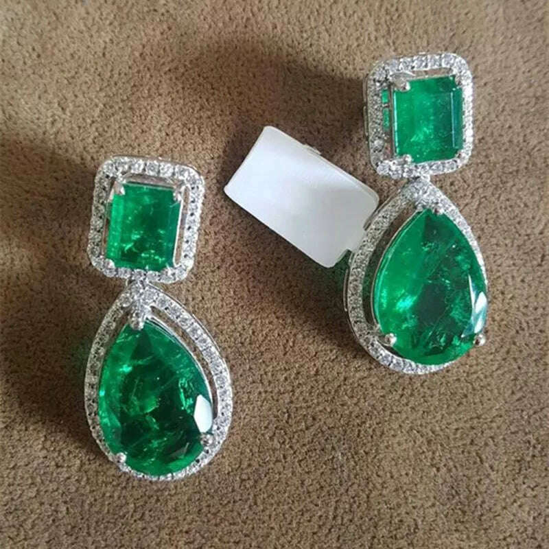 Huitan Luxury Silver Color White/Green CZ Dangle Earrings Engagement Wedding Accessories Women High Quality Silver Color Jewelry - KIMLUD