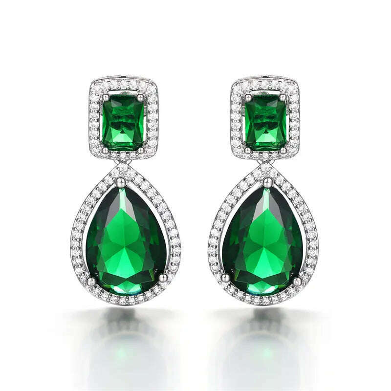 Huitan Luxury Silver Color White/Green CZ Dangle Earrings Engagement Wedding Accessories Women High Quality Silver Color Jewelry - KIMLUD