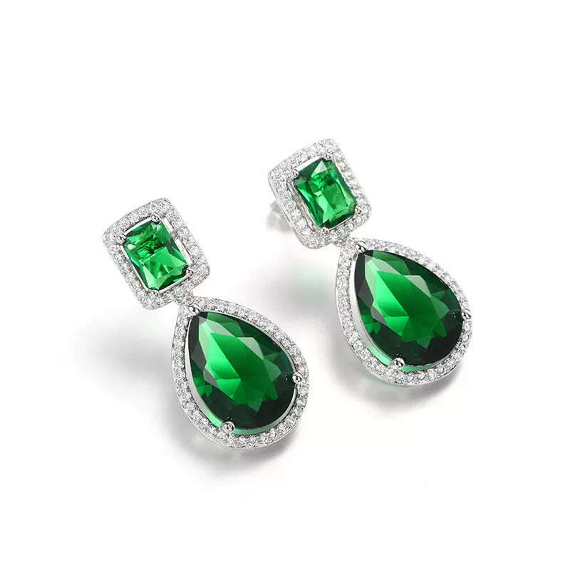 Huitan Luxury Silver Color White/Green CZ Dangle Earrings Engagement Wedding Accessories Women High Quality Silver Color Jewelry - KIMLUD