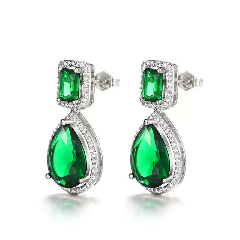 Huitan Luxury Silver Color White/Green CZ Dangle Earrings Engagement Wedding Accessories Women High Quality Silver Color Jewelry - KIMLUD