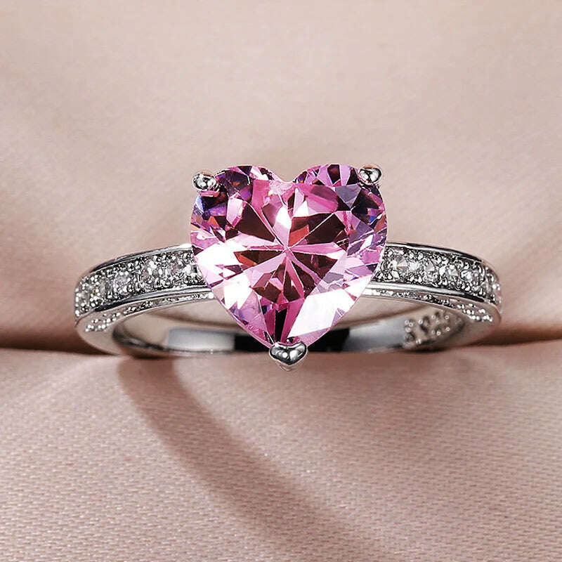 KIMLUD, Huitan Luxury Solitaire Women Heart Engagement Rings AAA Pink Cubic Zirconia Proposal Rings For Girlfriend Anniversary Gift, KIMLUD Womens Clothes