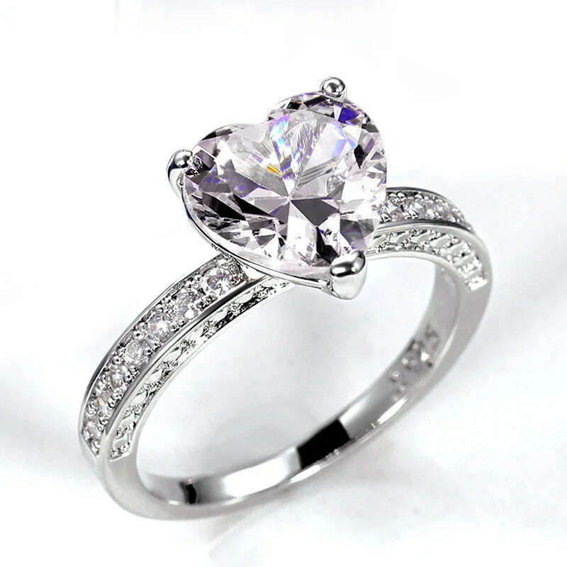 KIMLUD, Huitan Luxury Solitaire Women Heart Engagement Rings AAA Pink Cubic Zirconia Proposal Rings For Girlfriend Anniversary Gift, F516 / 6, KIMLUD APPAREL - Womens Clothes