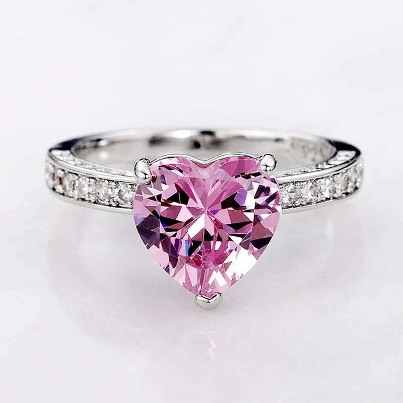 KIMLUD, Huitan Luxury Solitaire Women Heart Engagement Rings AAA Pink Cubic Zirconia Proposal Rings For Girlfriend Anniversary Gift, KIMLUD Womens Clothes