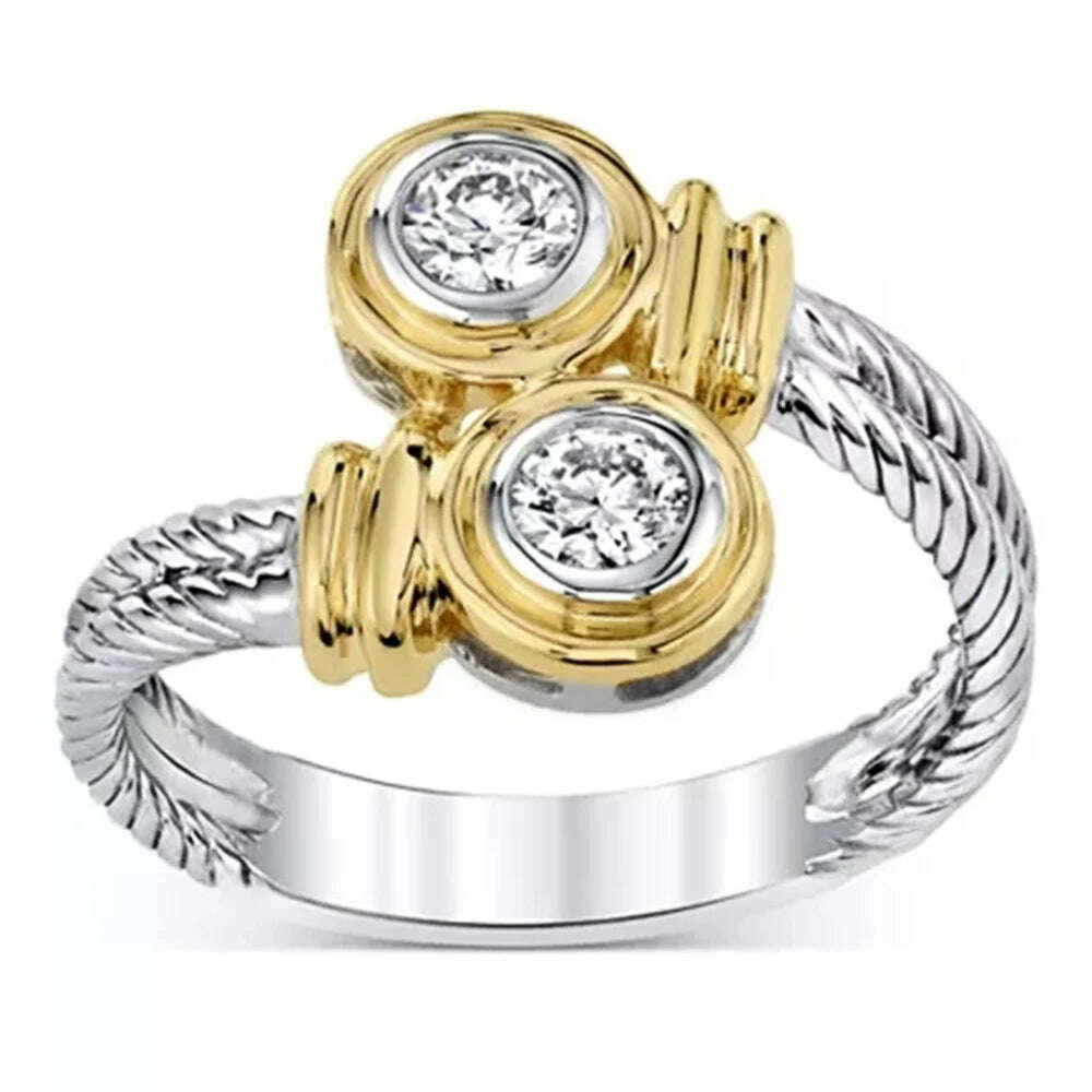 KIMLUD, Huitan Novel Design Two Tone Women Ring Fashion Girl Party Accessories Office Lady Daily Wear Rings Nice Gift Anillos Bijouterie, White / Two Tone / 6, KIMLUD Women's Clothes