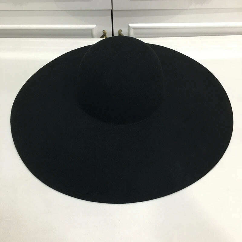 KIMLUD, hukaili New Retro Style Warm Wide Brim Wool Fedora Big Hat Black Felt Hat Floppy Winter Hat for Women Party Church Wedding Hat, KIMLUD Womens Clothes