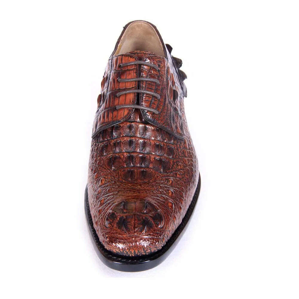 KIMLUD, Hulangzhishi Men's Crocodile Leather Shoes in Brush Color for Business and Formal Occasions Trendy Dress Shoes with Short Length, KIMLUD Womens Clothes